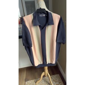 Vintage Nat‎ Nast Collared Sweater Shirt Mens XL Navy Beige Striped Cotton-blend